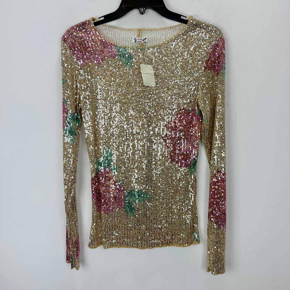 Free People Printed Gold Rush Sequin Top Long Sleeve Champagne Combo Medium NWT - Picture 6 of 11